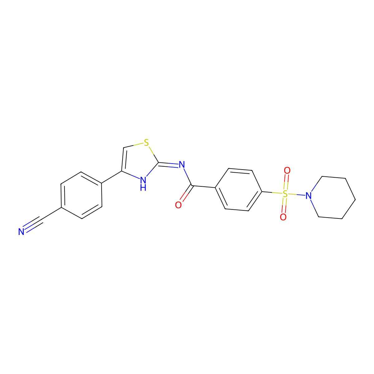 (E)-N-(4-(4-cyanophenyl)thiazol-2(3H)-ylidene)-4-(piperidin-1-ylsulfonyl)benzamide molecular structure, CAS 312756-19-7