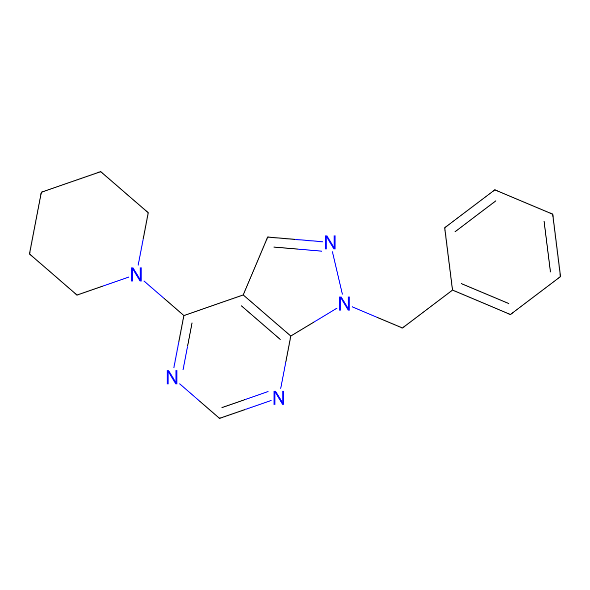 1-Benzyl-4-piperidin-1-ylpyrazolo[3,4-d]pyrimidine molecular structure, CAS 312757-64-5