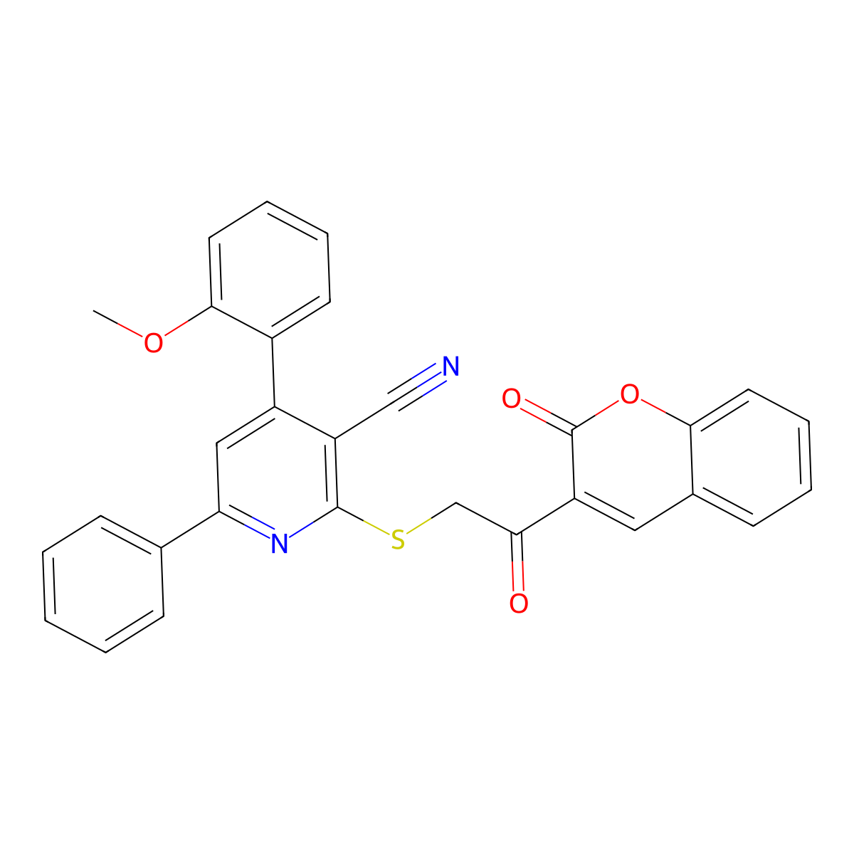 4-(2-Methoxyphenyl)-2-[2-oxo-2-(2-oxochromen-3-yl)ethyl]sulfanyl-6-phenylpyridine-3-carbonitrile molecular structure, CAS 312757-83-8