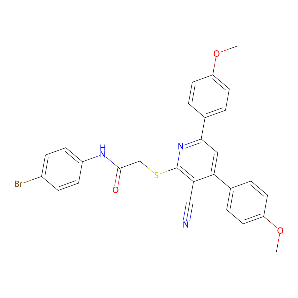 N-(4-bromophenyl)-2-[3-cyano-4,6-bis(4-methoxyphenyl)pyridin-2-yl]sulfanylacetamide molecular structure, CAS 312757-84-9