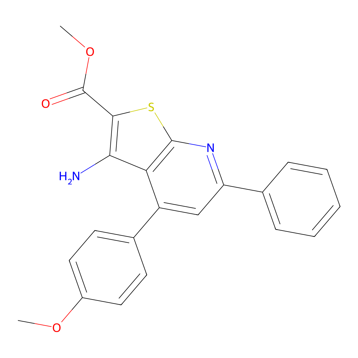 Methyl 3-amino-4-(4-methoxyphenyl)-6-phenylthieno[2,3-b]pyridine-2-carboxylate molecular structure, CAS 312757-86-1