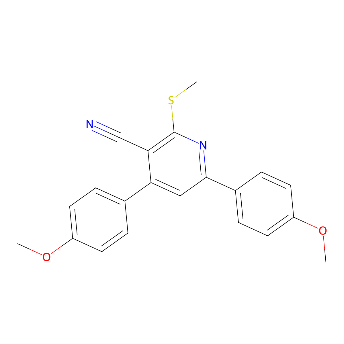 4,6-Bis(4-methoxyphenyl)-2-(methylthio)nicotinonitrile molecular structure, CAS 312757-89-4