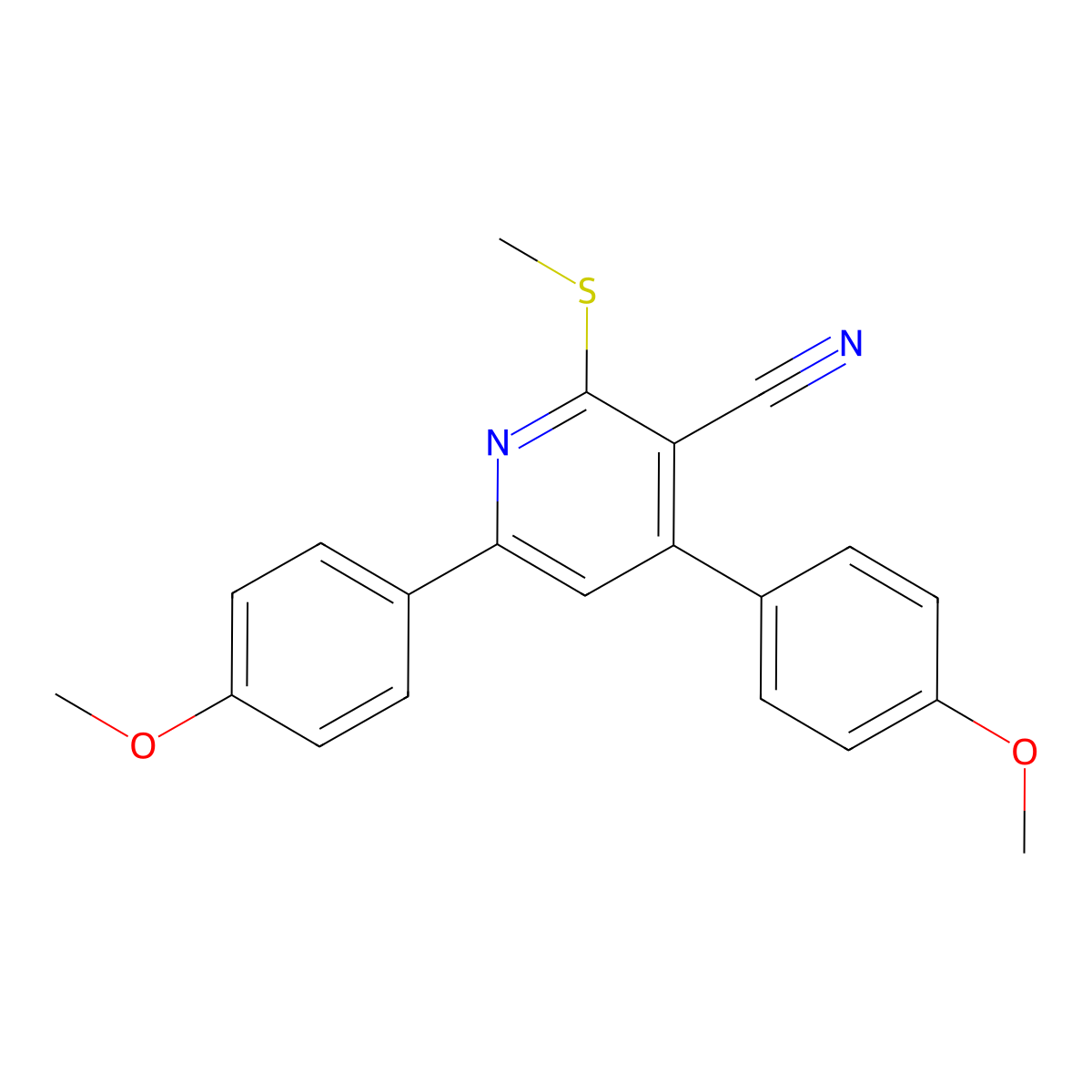 4,6-Bis(4-methoxyphenyl)-2-(methylthio)nicotinonitrile molecular structure, CAS 312757-89-4