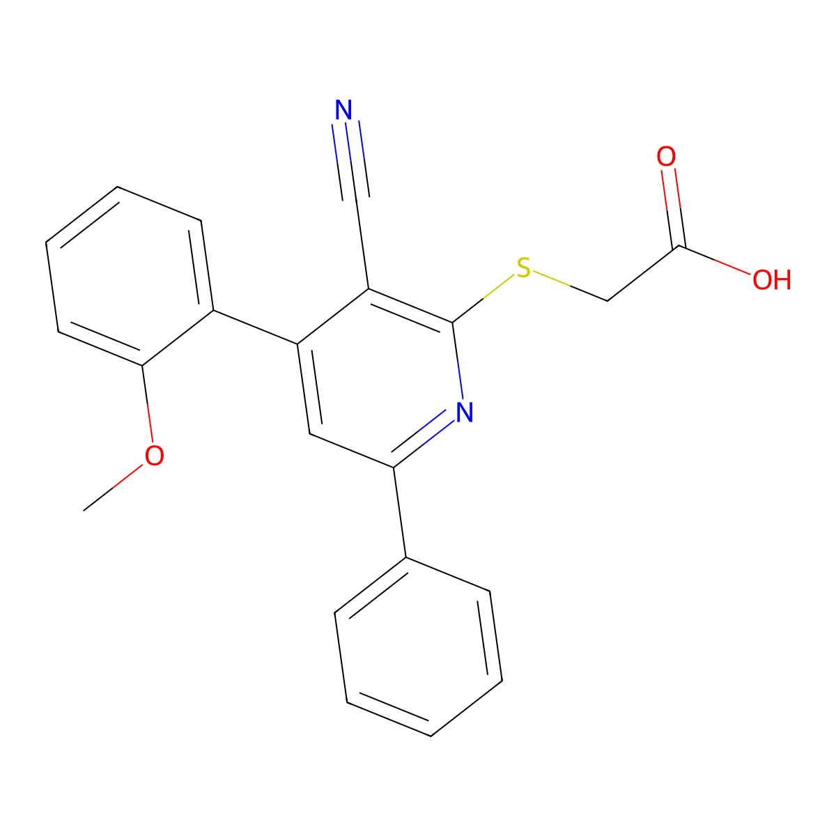 2-(3-Cyano-4-(2-methoxyphenyl)-6-phenyl-pyridin-2-yl)sulfanylethanoic acid molecular structure, CAS 312757-90-7