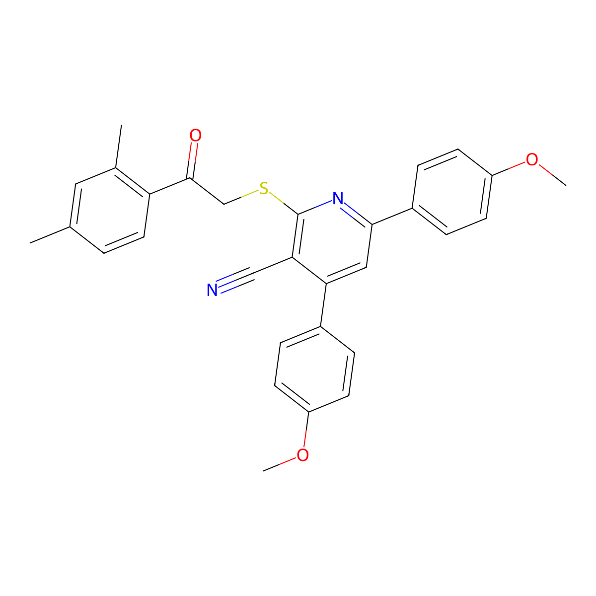 2-[2-(2,4-Dimethylphenyl)-2-oxoethyl]sulfanyl-4,6-bis(4-methoxyphenyl)pyridine-3-carbonitrile molecular structure, CAS 312757-91-8