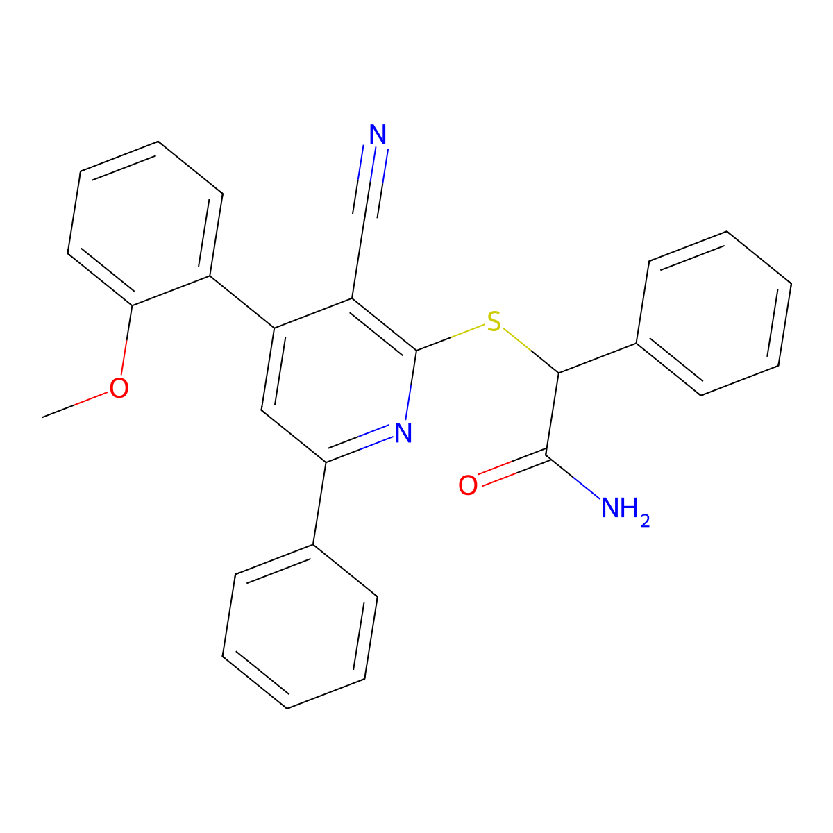 2-[3-Cyano-4-(2-methoxyphenyl)-6-phenylpyridin-2-yl]sulfanyl-2-phenylacetamide molecular structure, CAS 312757-92-9