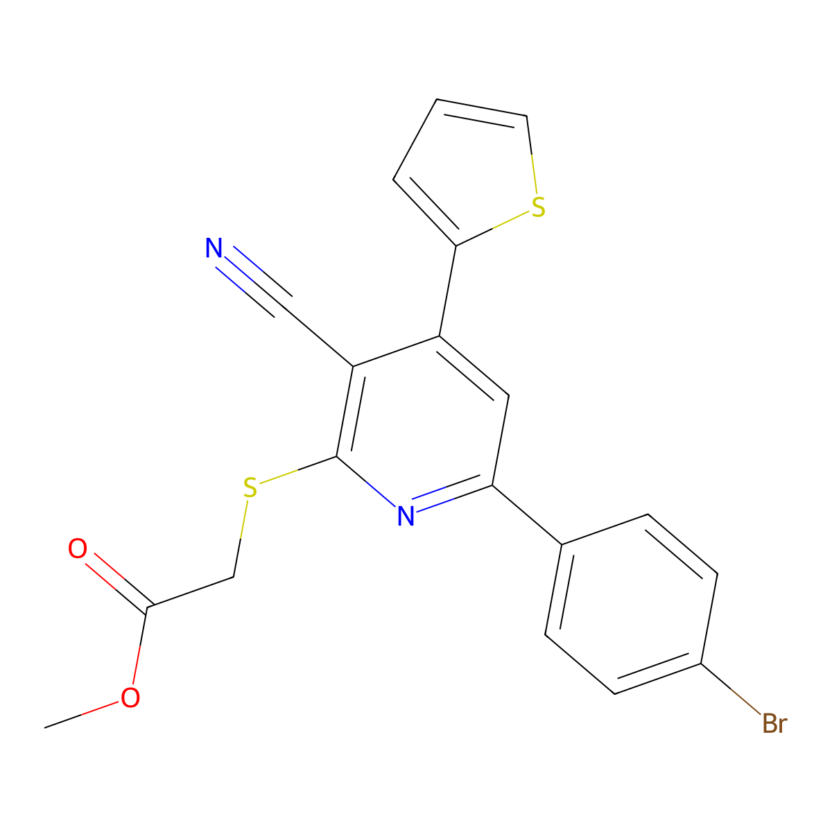Methyl {[6-(4-bromophenyl)-3-cyano-4-(thiophen-2-yl)pyridin-2-yl]sulfanyl}acetate molecular structure, CAS 312757-93-0