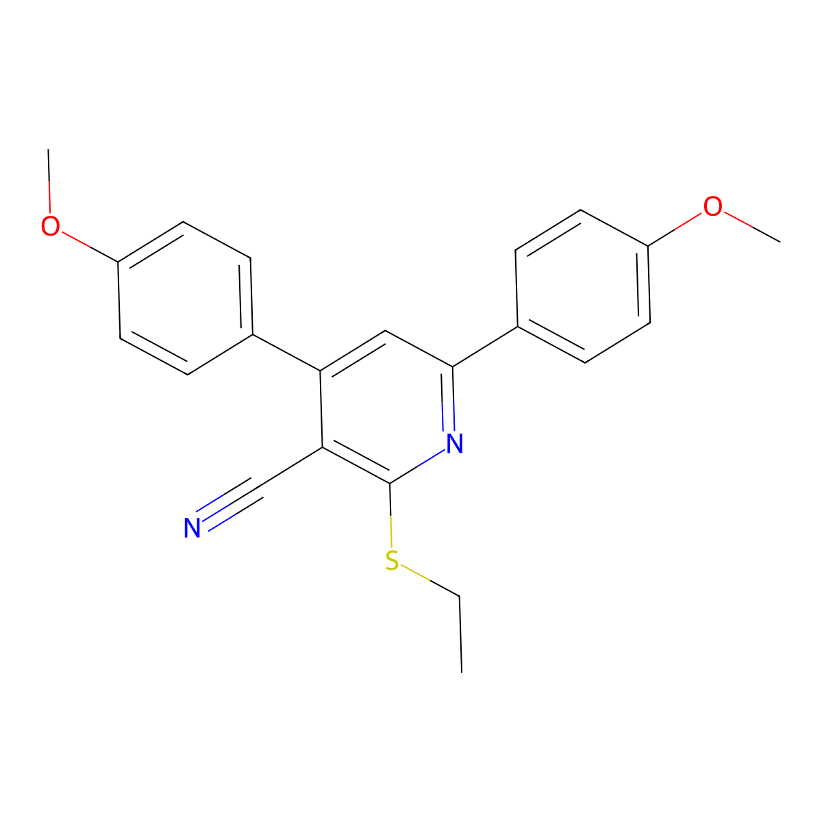 2-(Ethylthio)-4,6-bis(4-methoxyphenyl)nicotinonitrile molecular structure, CAS 312757-97-4