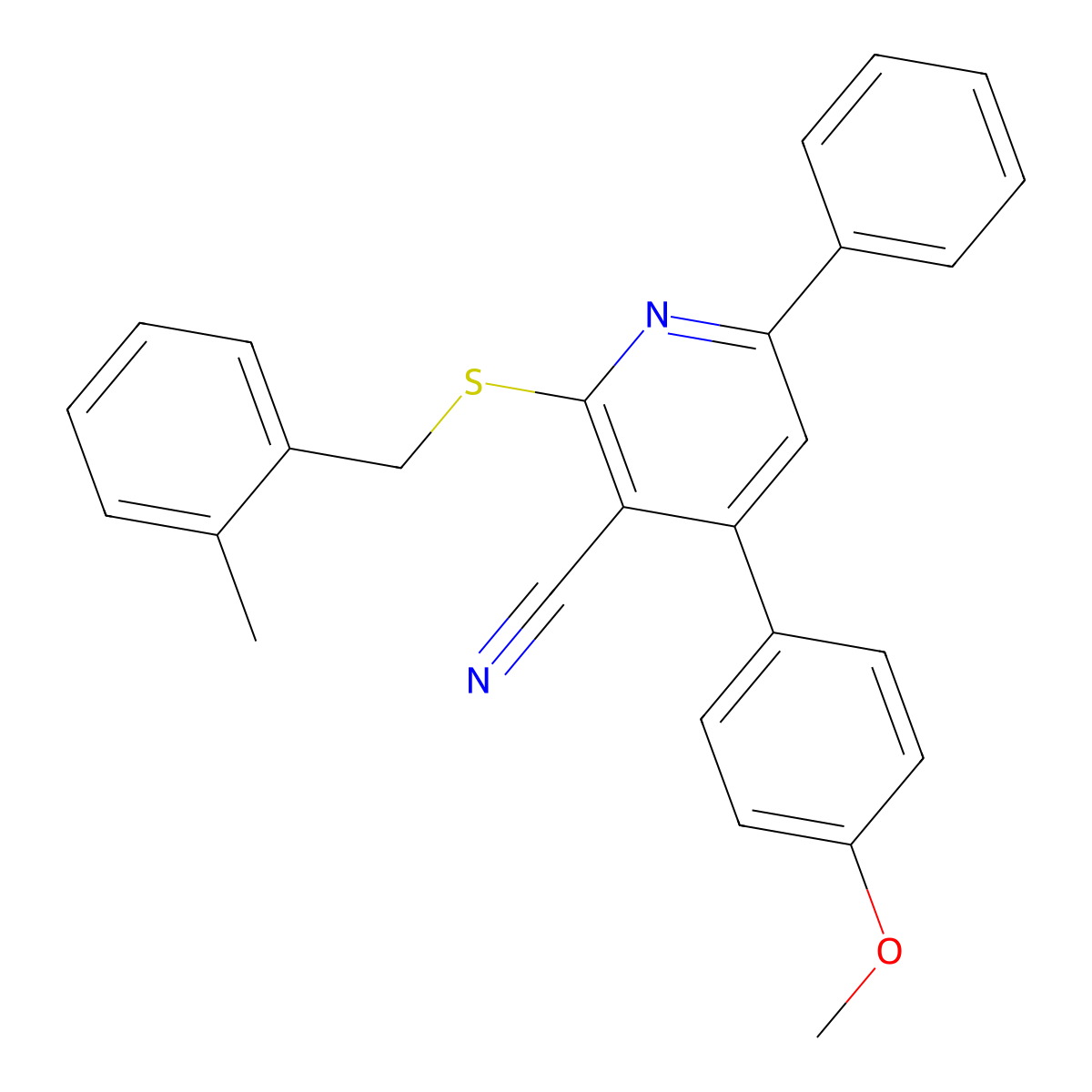 4-(4-Methoxyphenyl)-2-[(2-methylphenyl)methylsulfanyl]-6-phenylpyridine-3-carbonitrile molecular structure, CAS 312757-98-5