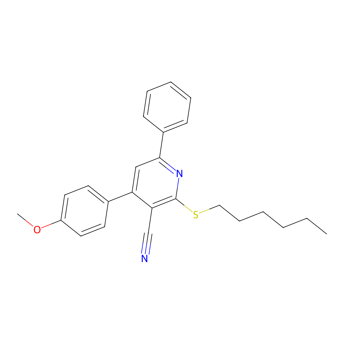 2-Hexylsulfanyl-4-(4-methoxyphenyl)-6-phenylpyridine-3-carbonitrile molecular structure, CAS 312757-99-6