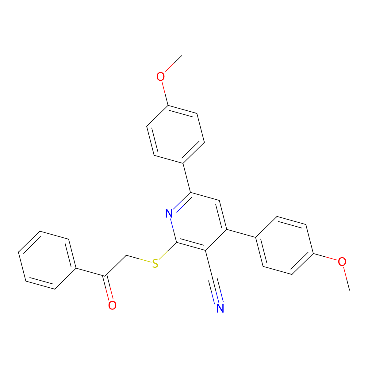 4,6-Bis(4-methoxyphenyl)-2-phenacylsulfanylpyridine-3-carbonitrile molecular structure, CAS 312758-02-4