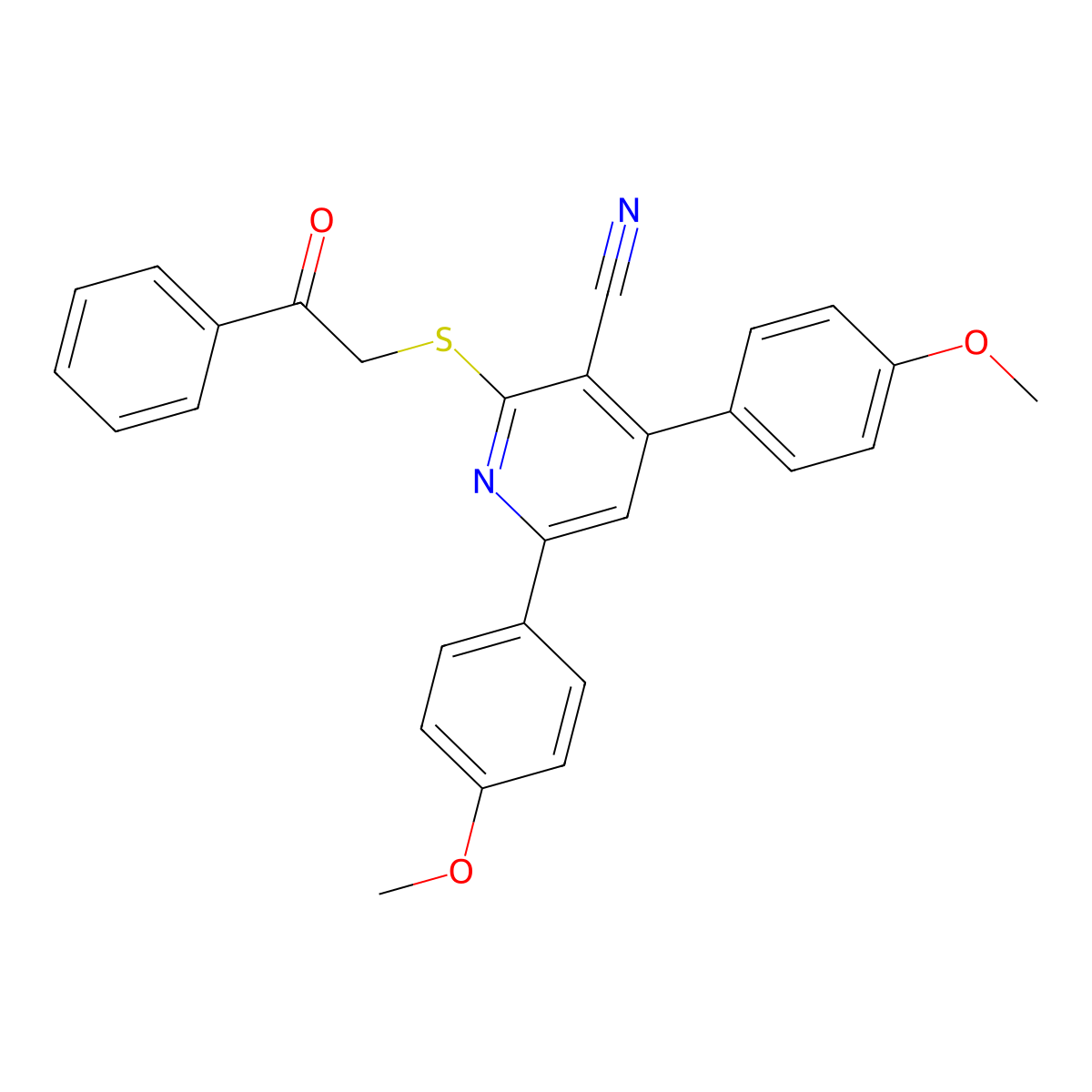 4,6-Bis(4-methoxyphenyl)-2-phenacylsulfanylpyridine-3-carbonitrile molecular structure, CAS 312758-02-4