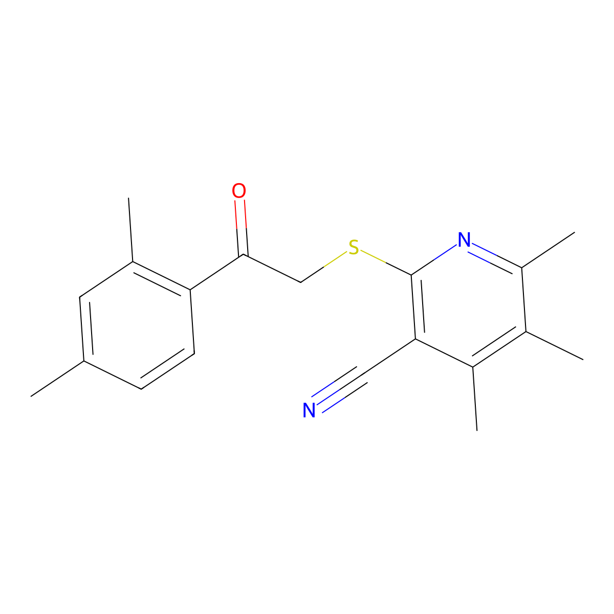 2-((2-(2,4-Dimethylphenyl)-2-oxoethyl)thio)-4,5,6-trimethylnicotinonitrile molecular structure, CAS 312758-04-6