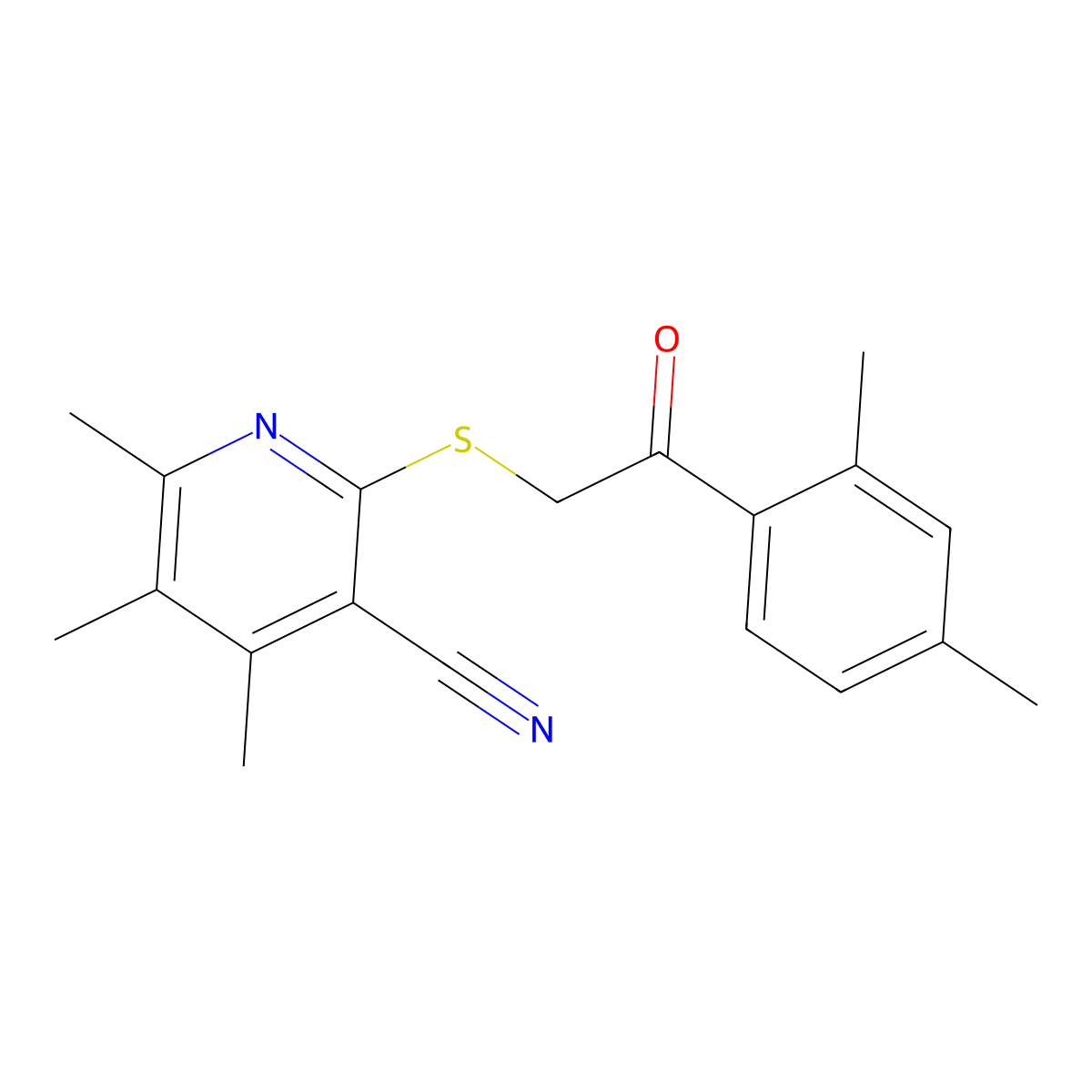 2-((2-(2,4-Dimethylphenyl)-2-oxoethyl)thio)-4,5,6-trimethylnicotinonitrile molecular structure, CAS 312758-04-6
