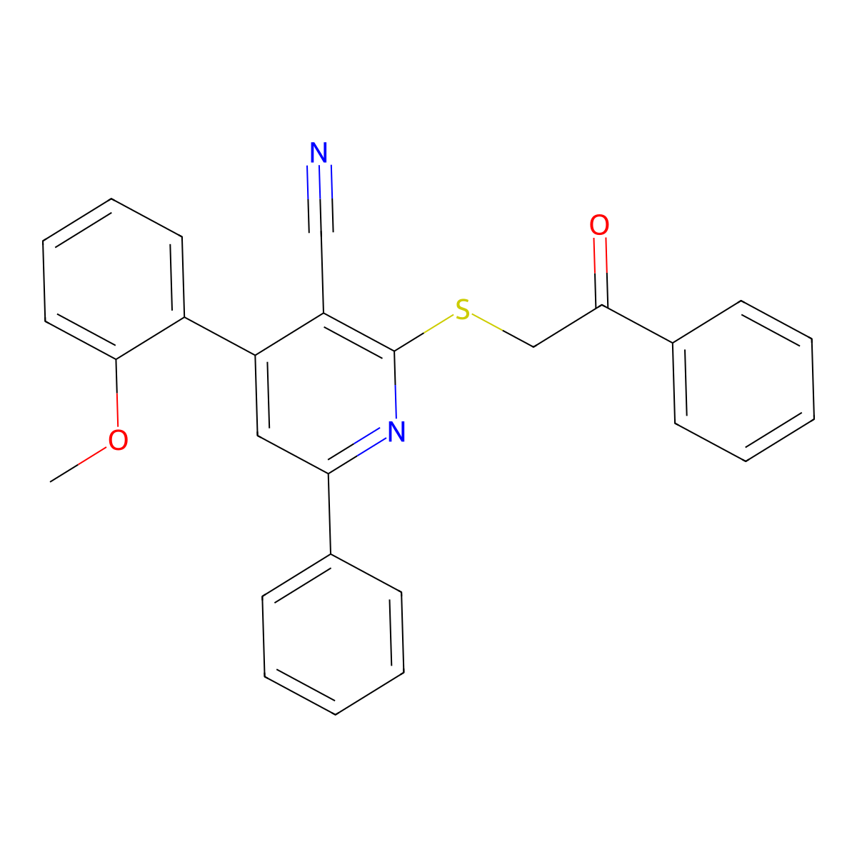 4-(2-Methoxyphenyl)-2-phenacylsulfanyl-6-phenylpyridine-3-carbonitrile molecular structure, CAS 312758-05-7