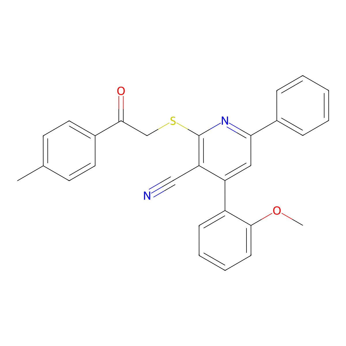 4-(2-Methoxyphenyl)-2-{[2-(4-methylphenyl)-2-oxoethyl]sulfanyl}-6-phenylnicotinonitrile molecular structure, CAS 312758-08-0