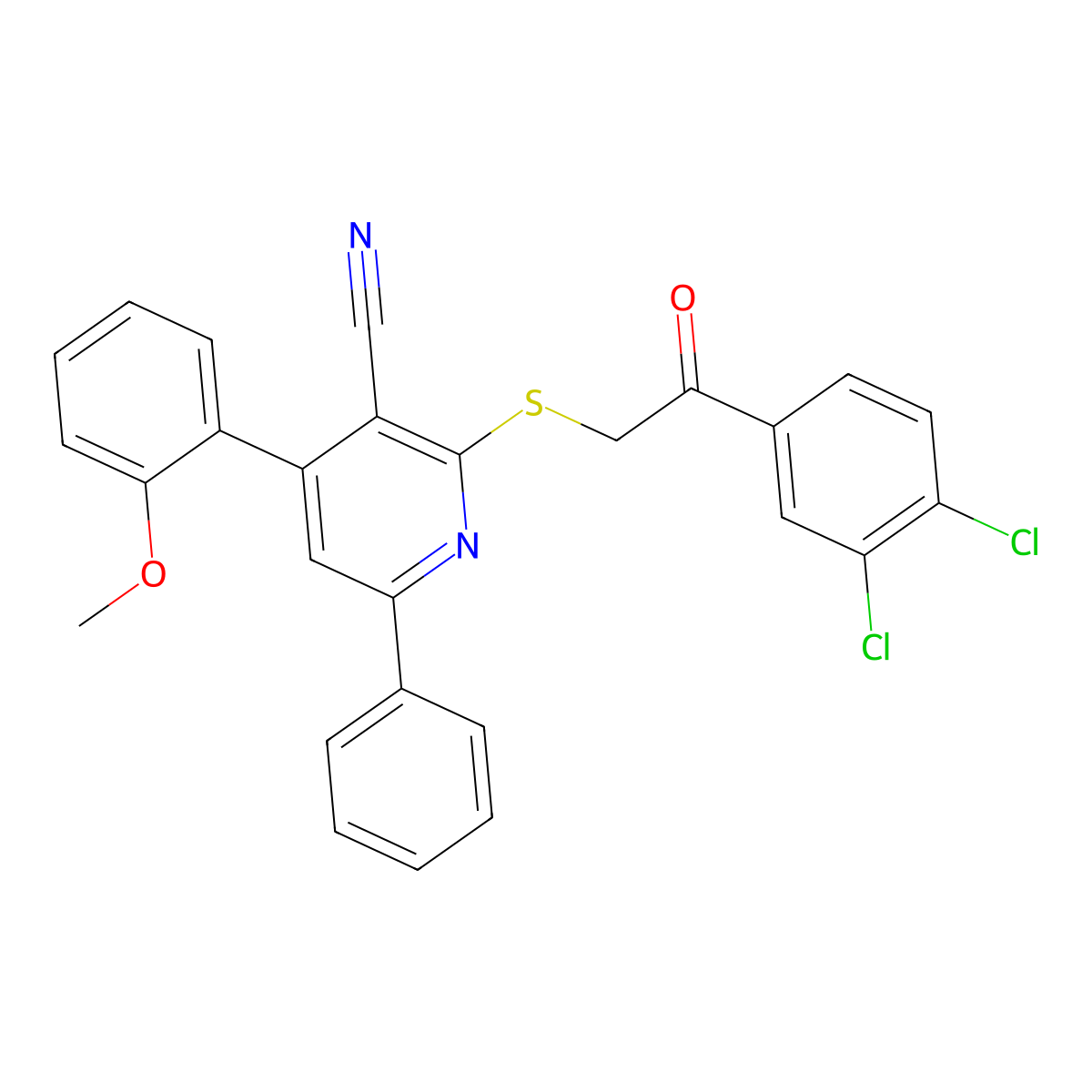 2-[2-(3,4-Dichlorophenyl)-2-oxoethyl]sulfanyl-4-(2-methoxyphenyl)-6-phenylpyridine-3-carbonitrile molecular structure, CAS 312758-09-1