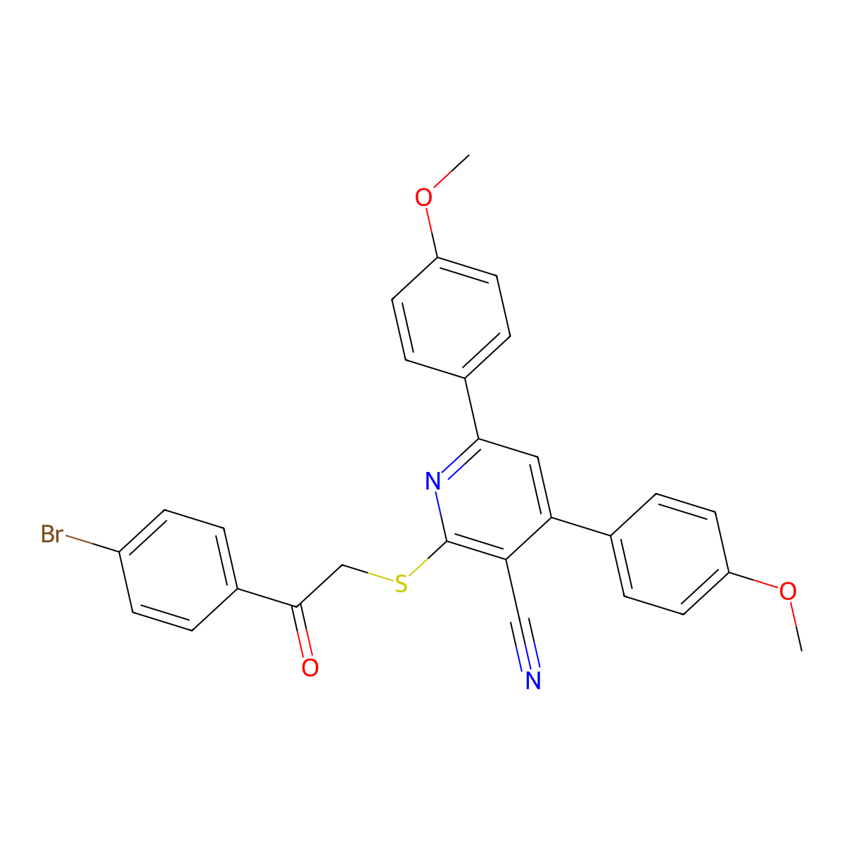 2-[2-(4-Bromophenyl)-2-oxoethyl]sulfanyl-4,6-bis(4-methoxyphenyl)pyridine-3-carbonitrile molecular structure, CAS 312758-10-4