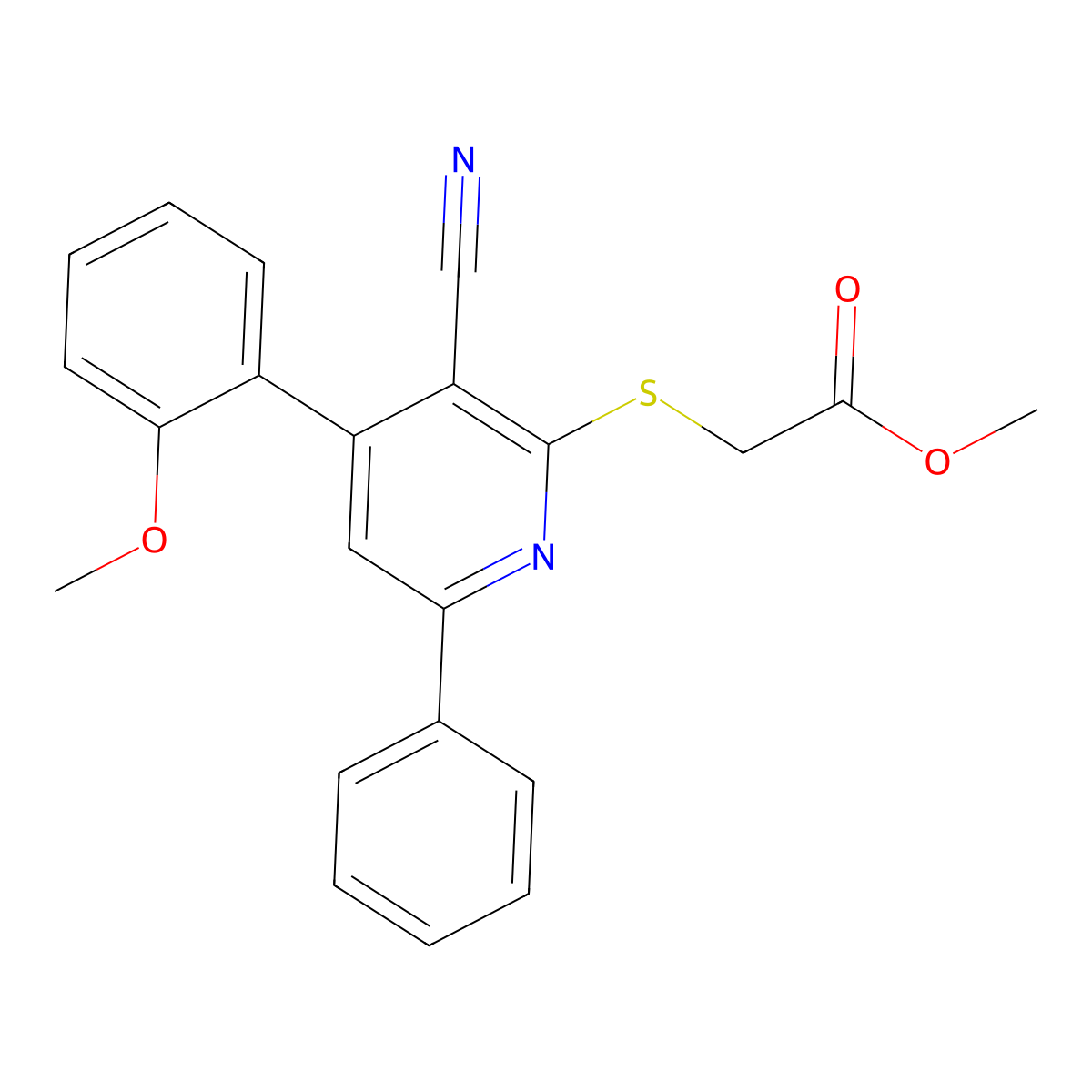 Methyl {[3-cyano-4-(2-methoxyphenyl)-6-phenylpyridin-2-yl]sulfanyl}acetate molecular structure, CAS 312758-11-5