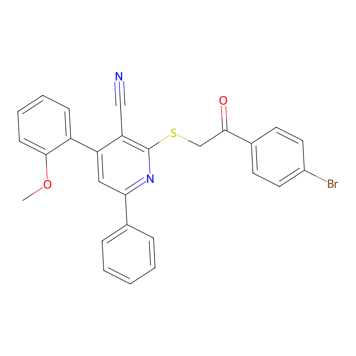 2-[2-(4-Bromophenyl)-2-oxoethyl]sulfanyl-4-(2-methoxyphenyl)-6-phenylpyridine-3-carbonitrile molecular structure, CAS 312758-12-6