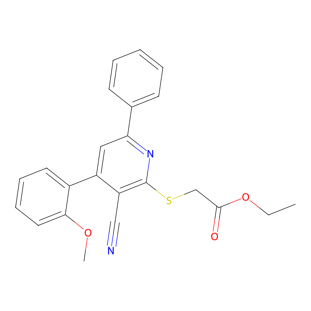Ethyl {[3-cyano-4-(2-methoxyphenyl)-6-phenylpyridin-2-yl]sulfanyl}acetate molecular structure, CAS 312758-13-7
