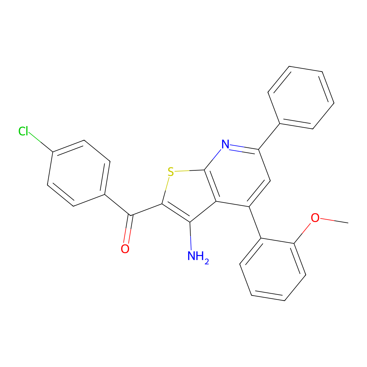 [3-Amino-4-(2-methoxyphenyl)-6-phenylthieno[2,3-b]pyridin-2-yl]-(4-chlorophenyl)methanone molecular structure, CAS 312758-14-8