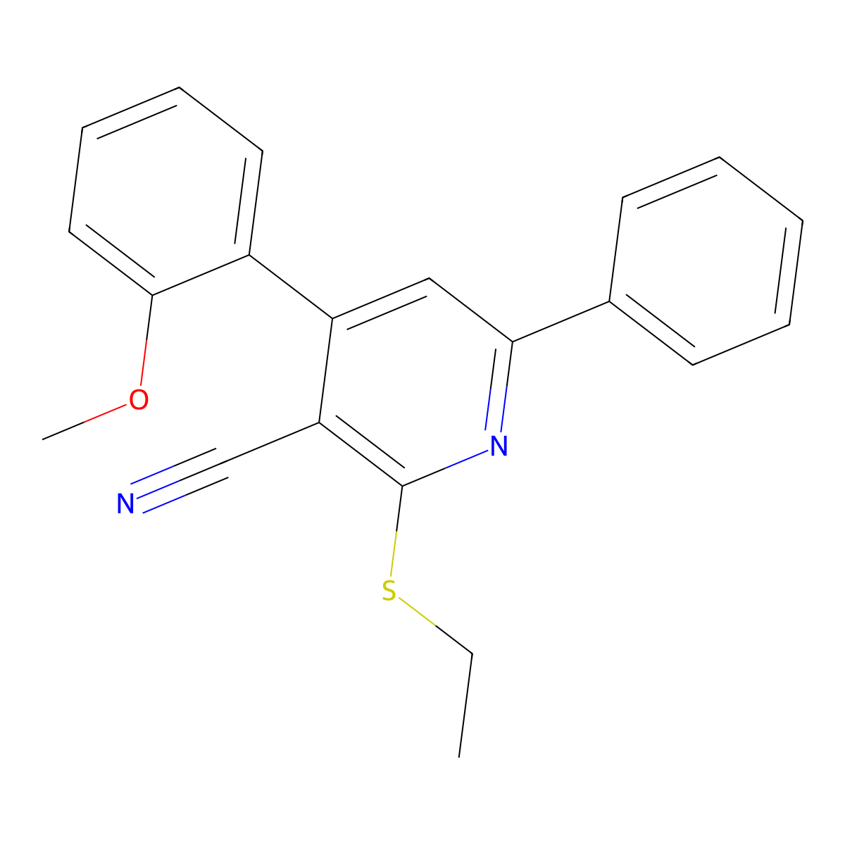 2-(Ethylthio)-4-(2-methoxyphenyl)-6-phenylnicotinonitrile molecular structure, CAS 312758-15-9