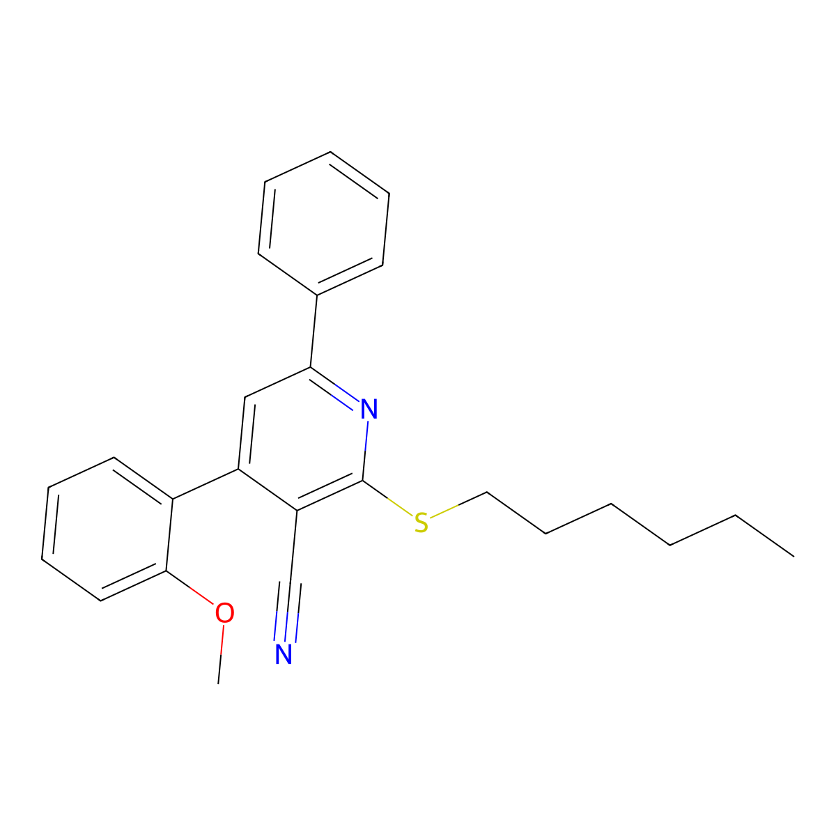 2-Hexylsulfanyl-4-(2-methoxyphenyl)-6-phenylpyridine-3-carbonitrile molecular structure, CAS 312758-16-0