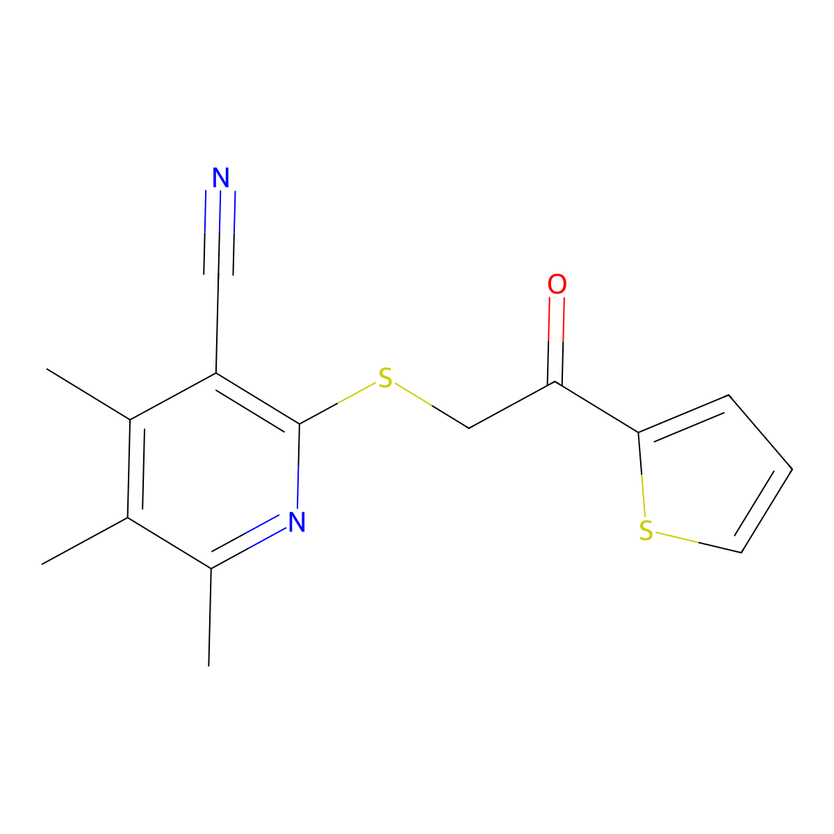 4,5,6-Trimethyl-2-{[2-oxo-2-(thiophen-2-yl)ethyl]sulfanyl}pyridine-3-carbonitrile molecular structure, CAS 312758-26-2