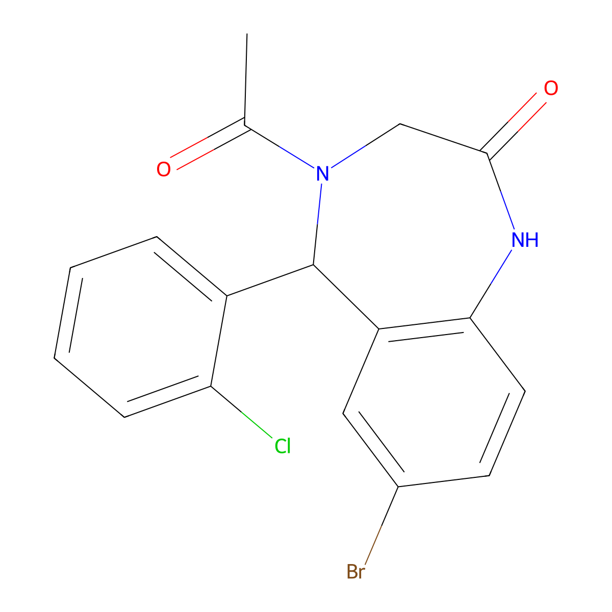 4-acetyl-7-bromo-5-(2-chlorophenyl)-3,5-dihydro-1H-1,4-benzodiazepin-2-one molecular structure, CAS 312758-73-9