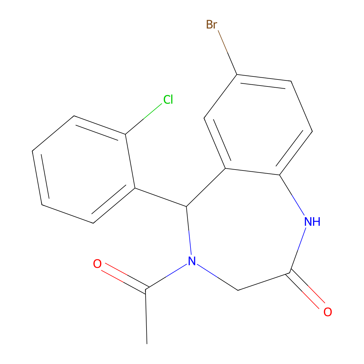 4-acetyl-7-bromo-5-(2-chlorophenyl)-3,5-dihydro-1H-1,4-benzodiazepin-2-one molecular structure, CAS 312758-73-9
