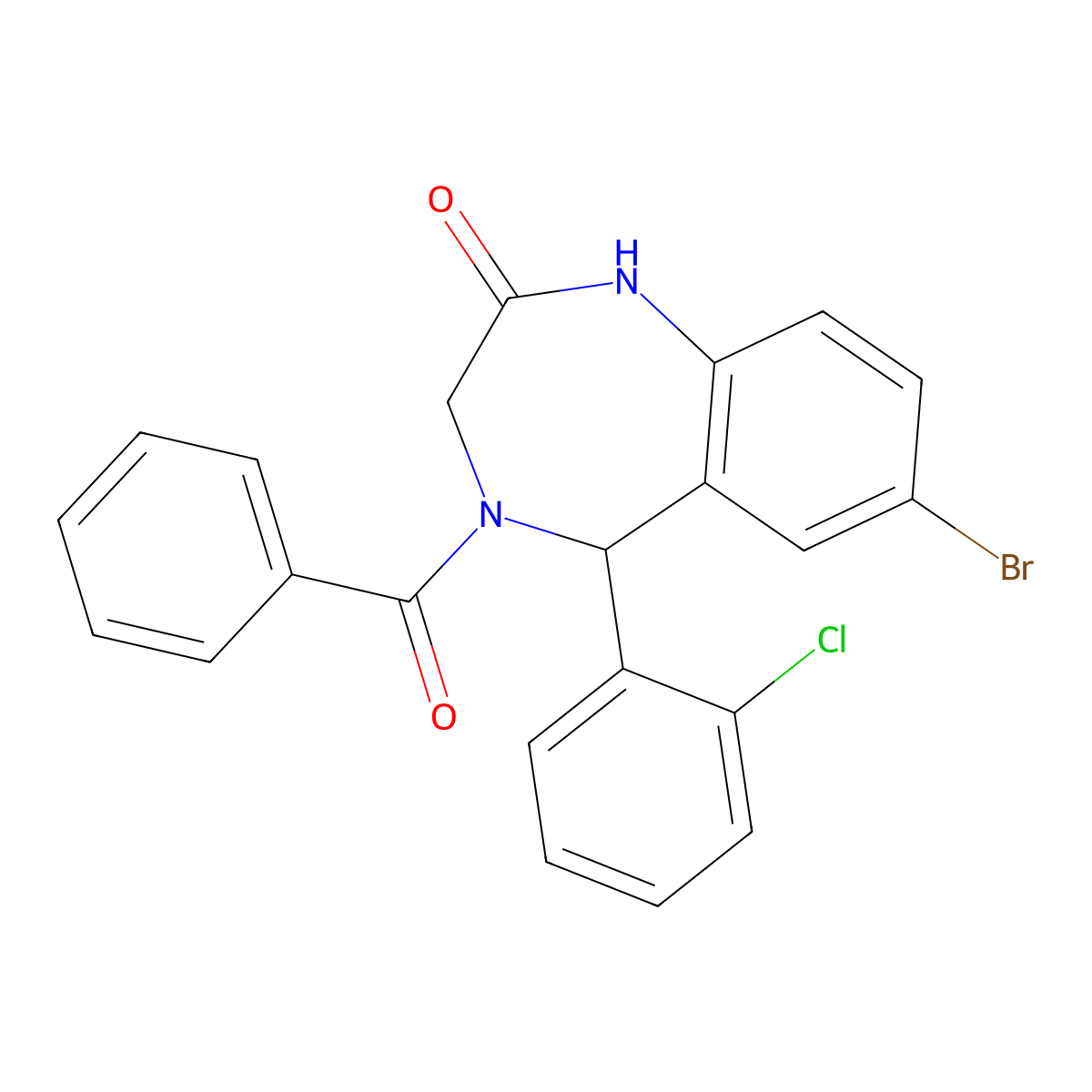 4-benzoyl-7-bromo-5-(2-chlorophenyl)-1,3,4,5-tetrahydro-2H-1,4-benzodiazepin-2-one molecular structure, CAS 312758-74-0