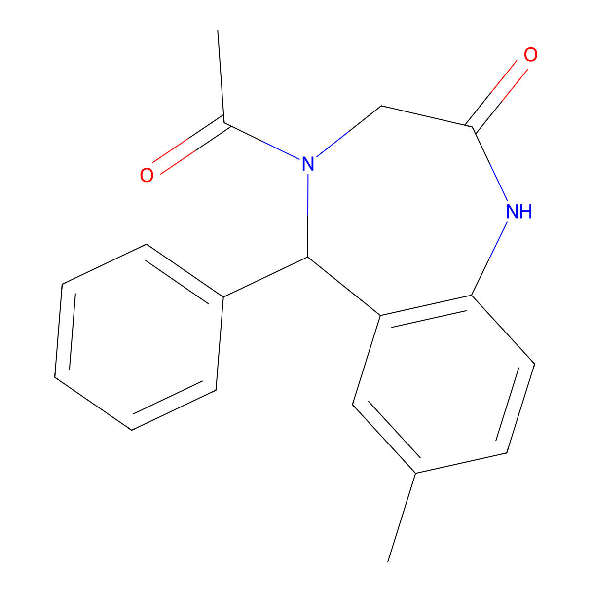 4-acetyl-7-methyl-5-phenyl-3,5-dihydro-1H-1,4-benzodiazepin-2-one molecular structure, CAS 312758-75-1