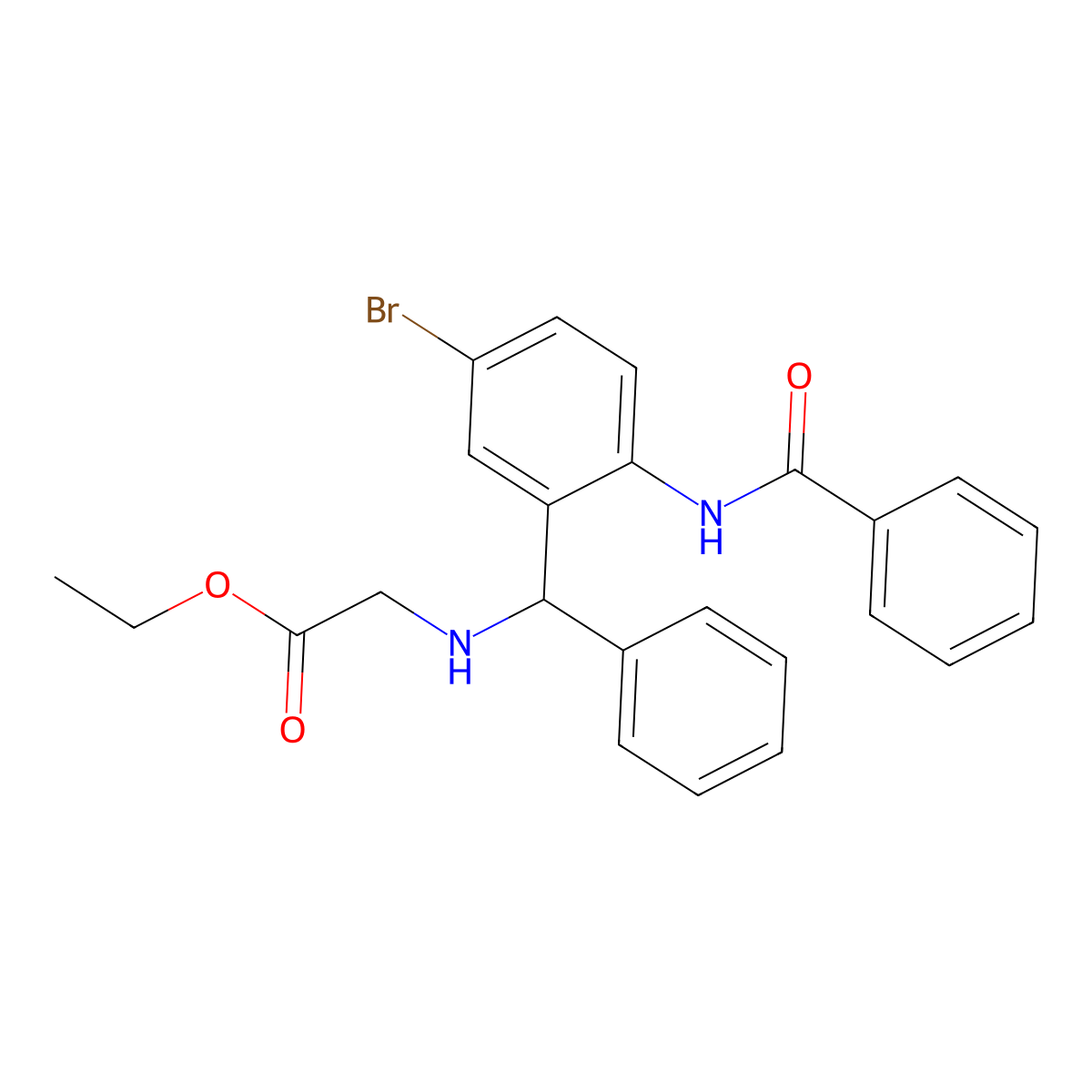 Ethyl 2-{[(2-benzamido-5-bromophenyl)(phenyl)methyl]amino}acetate molecular structure, CAS 312758-77-3