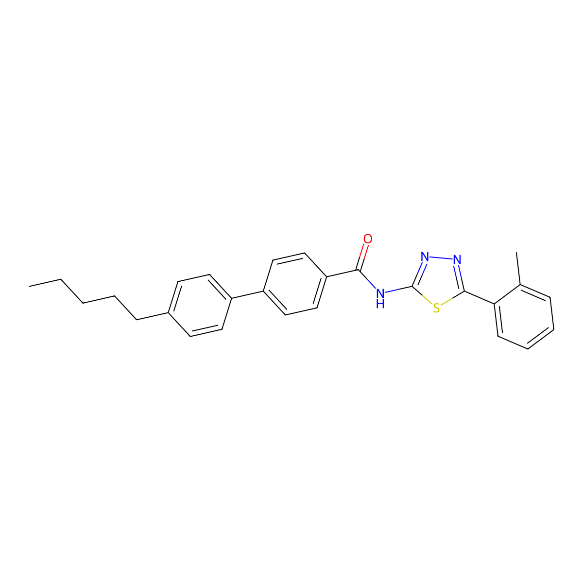 N-[5-(2-methylphenyl)-1,3,4-thiadiazol-2-yl]-4'-pentyl[1,1'-biphenyl]-4-carboxamide molecular structure, CAS 312758-86-4