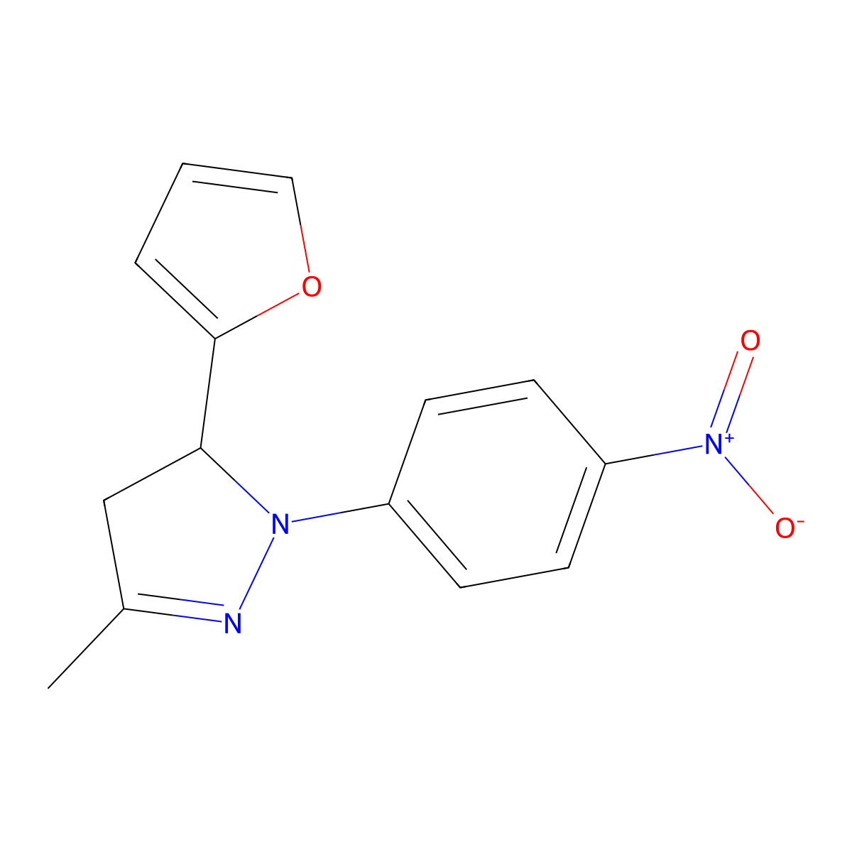 5-(furan-2-yl)-3-methyl-1-(4-nitrophenyl)-4,5-dihydro-1H-pyrazole molecular structure, CAS 312913-67-0