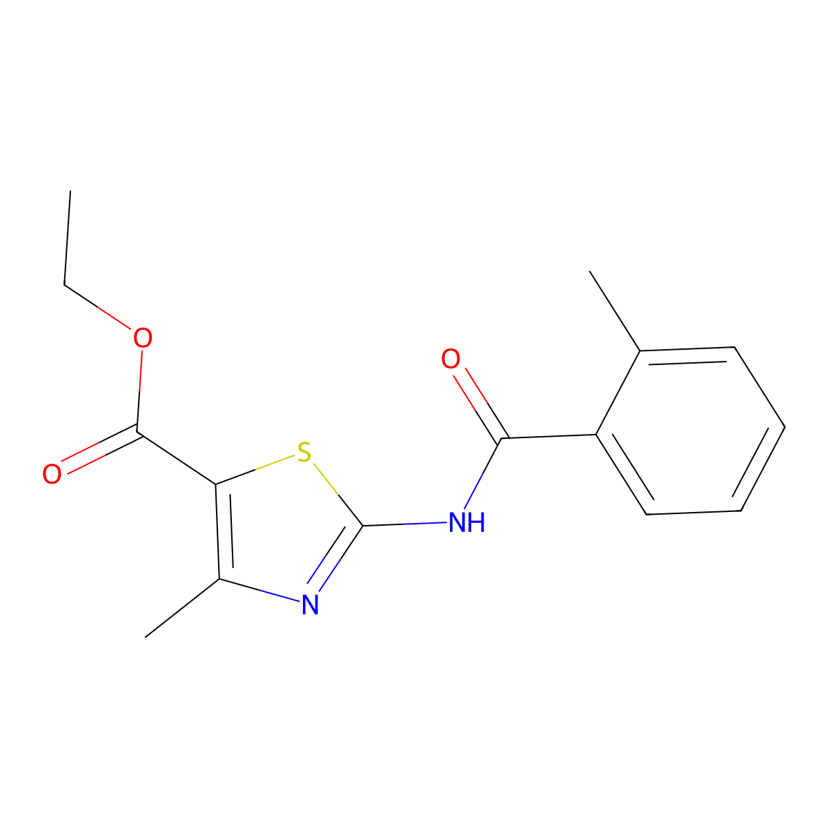 4-Methyl-2-(2-methyl-benzoylamino)-thiazole-5-carboxylic acid ethyl ester molecular structure, CAS 312914-24-2