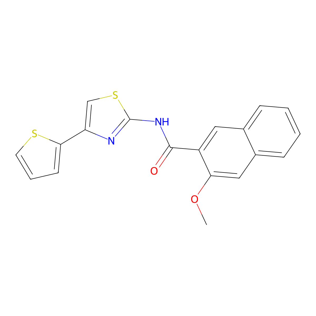 3-methoxy-N-(4-(thiophen-2-yl)thiazol-2-yl)-2-naphthamide molecular structure, CAS 312914-30-0