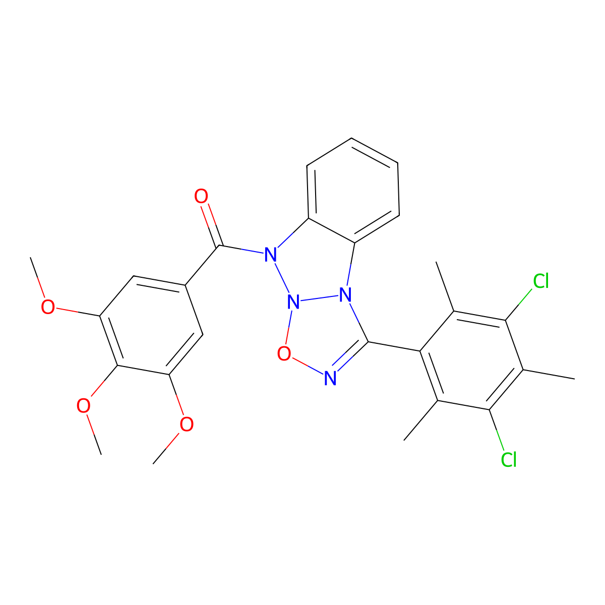 [1-(3,5-Dichloro-2,4,6-trimethylphenyl)-[1,2,3,5]oxatriazolo[3,2-a]benzotriazol-5-yl]-(3,4,5-trimethoxyphenyl)methanone molecular structure, CAS 312914-61-7