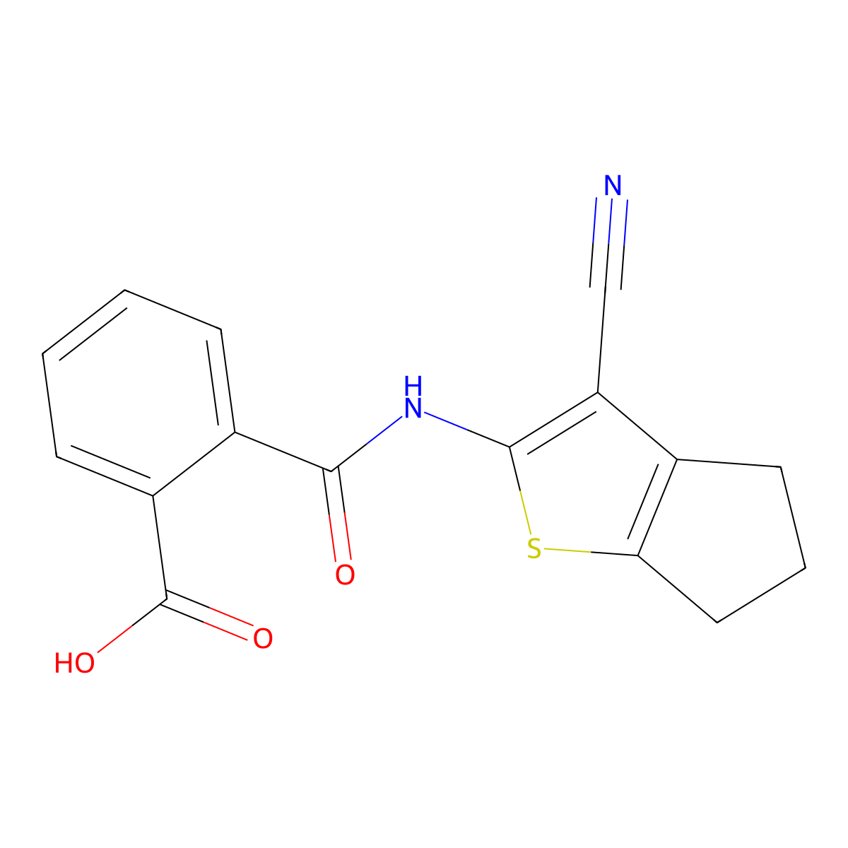 N-(3-cyano-5,6-dihydro-4H-cyclopenta[b]thiophen-2-yl)-phthalamic acid molecular structure, CAS 312915-08-5