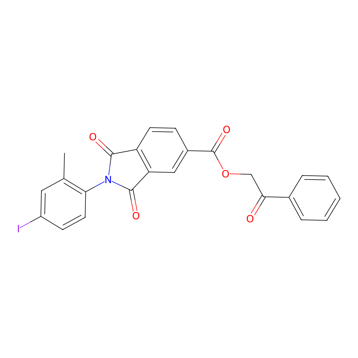 2-Oxo-2-phenylethyl 2-(4-iodo-2-methylphenyl)-1,3-dioxo-5-isoindolinecarboxylate molecular structure, CAS 312916-21-5