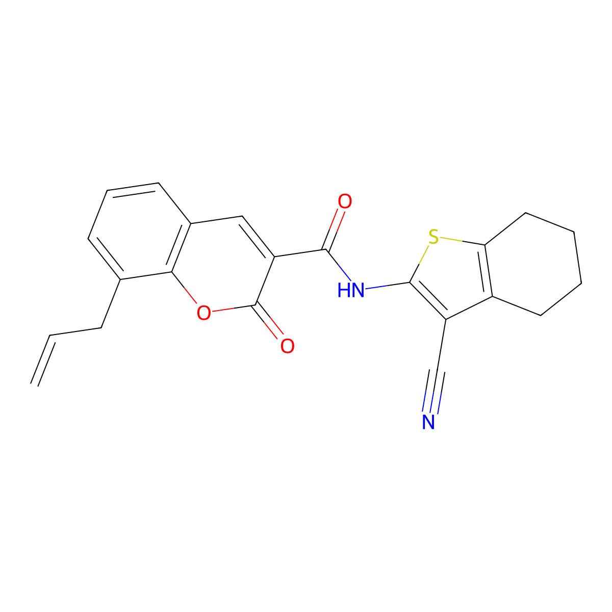N-(3-cyano-4,5,6,7-tetrahydro-1-benzothiophen-2-yl)-2-oxo-8-prop-2-enylchromene-3-carboxamide molecular structure, CAS 312916-56-6