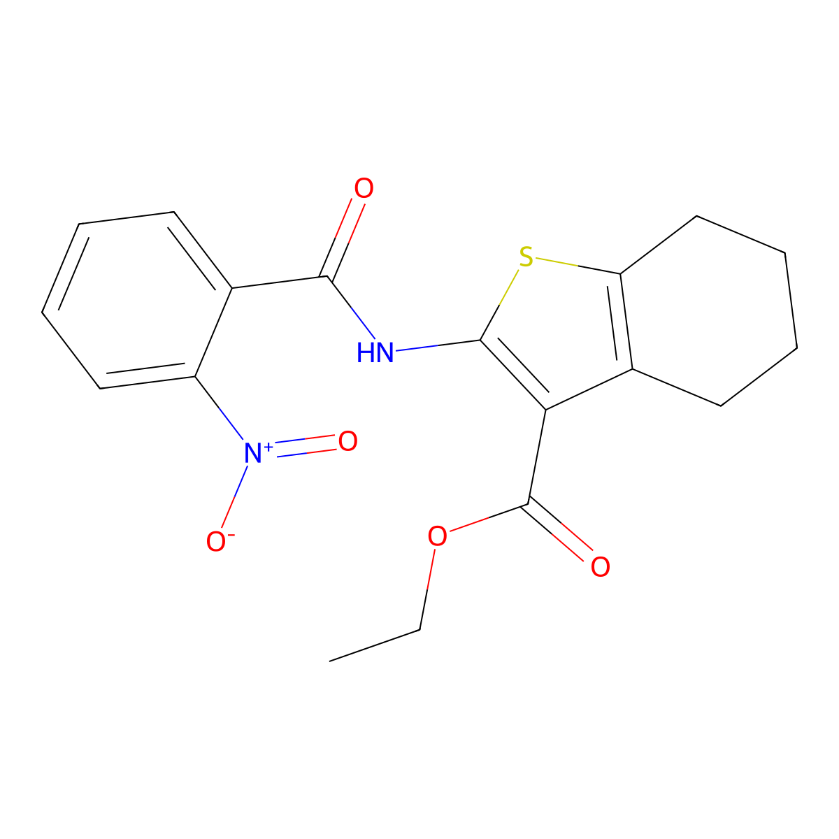 Ethyl 2-(2-nitrobenzamido)-4,5,6,7-tetrahydrobenzo[b]thiophene-3-carboxylate molecular structure, CAS 312917-26-3