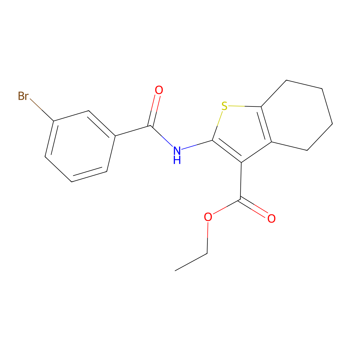 Ethyl 2-[(3-bromobenzoyl)amino]-4,5,6,7-tetrahydro-1-benzothiophene-3-carboxylate molecular structure, CAS 312917-28-5
