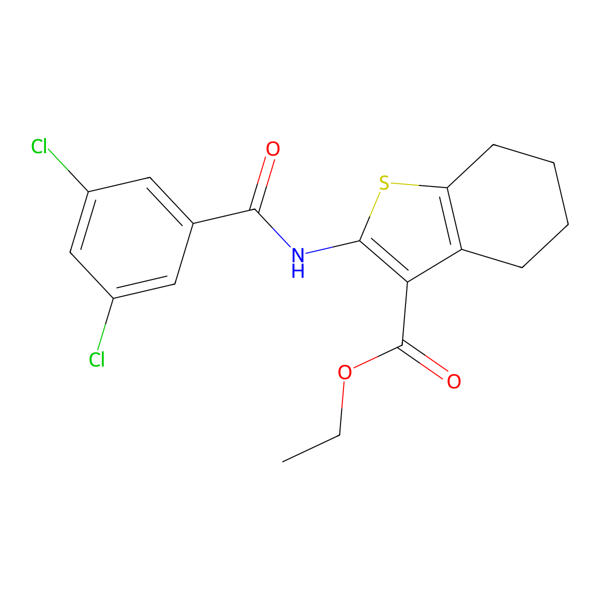 Ethyl 2-(3,5-dichlorobenzamido)-4,5,6,7-tetrahydrobenzo[b]thiophene-3-carboxylate molecular structure, CAS 312917-29-6