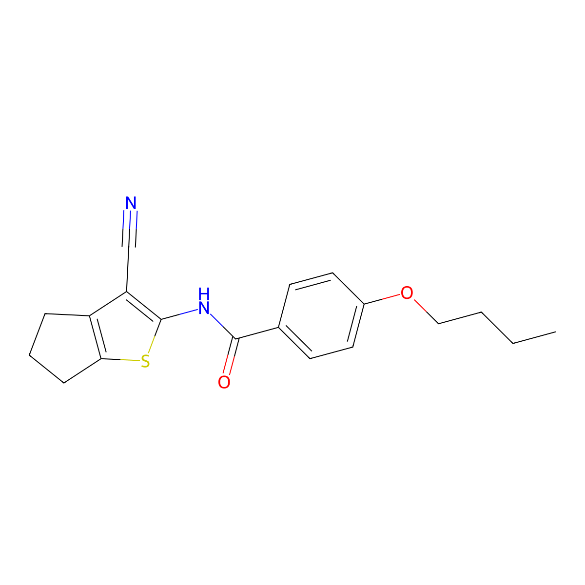 4-butoxy-N-(3-cyano-5,6-dihydro-4H-cyclopenta[b]thiophen-2-yl)benzamide molecular structure, CAS 312917-36-5