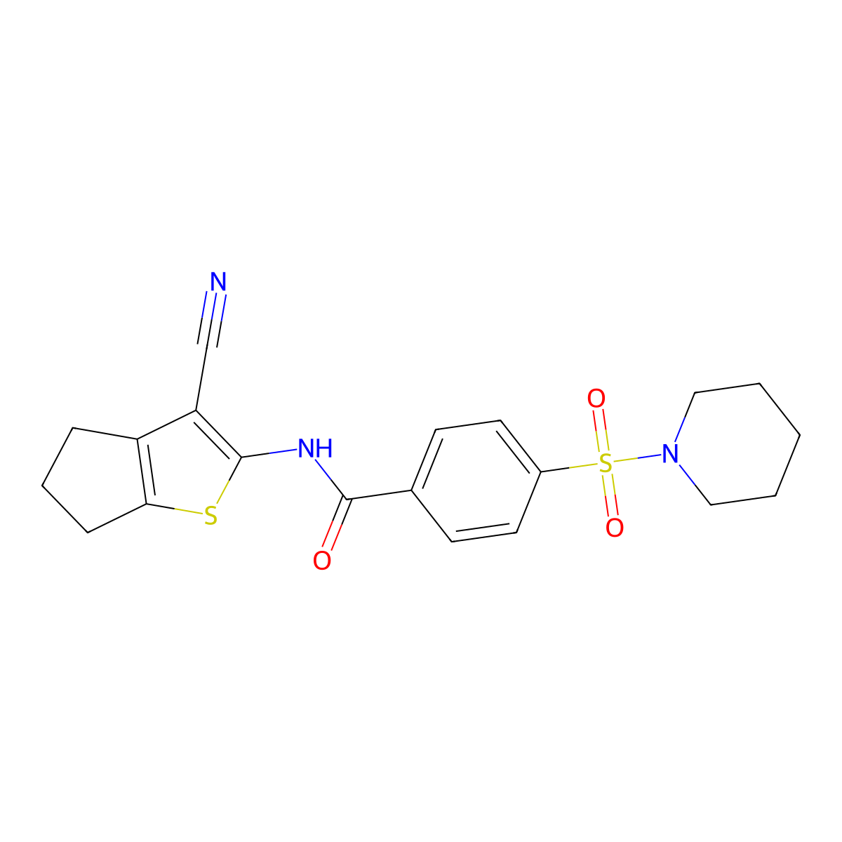 N-(3-cyano-5,6-dihydro-4H-cyclopenta[b]thiophen-2-yl)-4-piperidin-1-ylsulfonylbenzamide molecular structure, CAS 312917-45-6