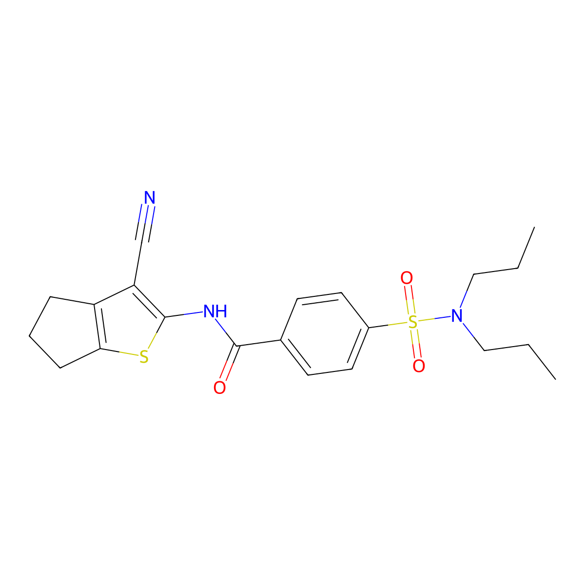 N-(3-cyano-5,6-dihydro-4H-cyclopenta[b]thiophen-2-yl)-4-(N,N-dipropylsulfamoyl)benzamide molecular structure, CAS 312917-46-7