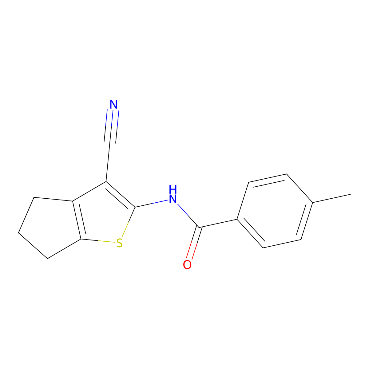 N-(3-cyano-5,6-dihydro-4H-cyclopenta[b]thiophen-2-yl)-4-methylbenzamide molecular structure, CAS 312917-48-9