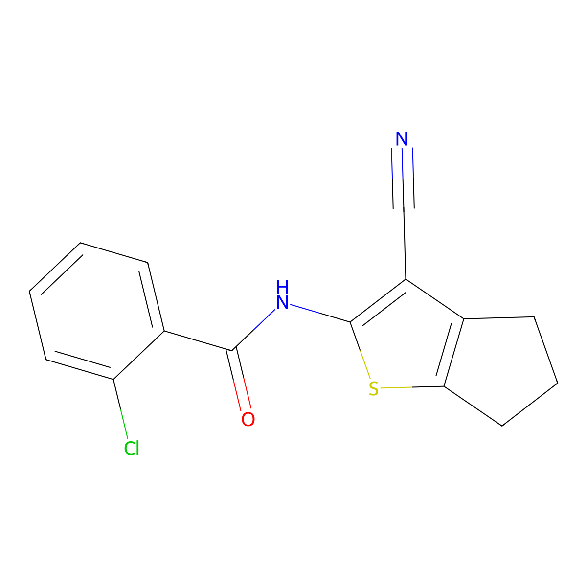 2-chloro-N-(3-cyano-5,6-dihydro-4H-cyclopenta[b]thiophen-2-yl)benzamide molecular structure, CAS 312917-49-0
